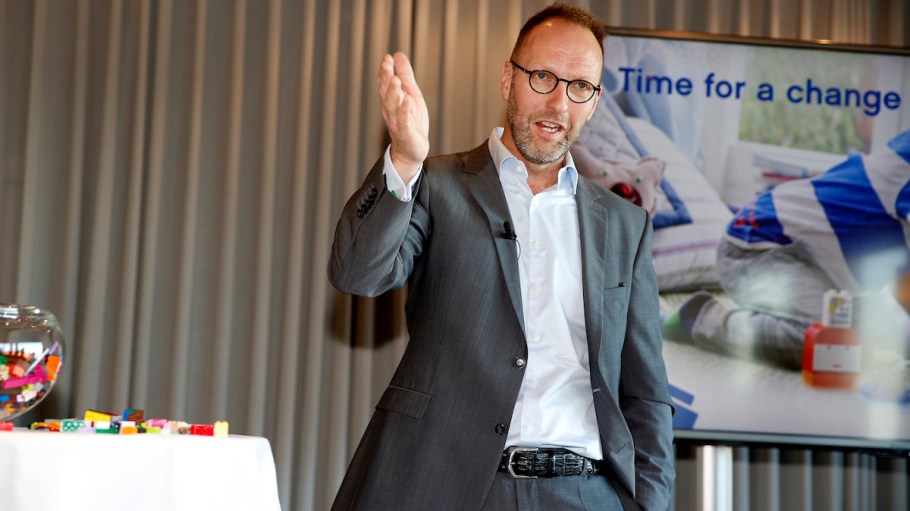 Lego's outgoing CEO Jorgen Vig Knudstorp delivered a speech on December 6, 2016, at a press meeting in Copenhagen.