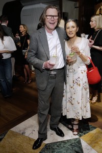 LONDON, ENGLAND - JUNE 03: Robert Elms and Christina Wilson attend Sam McKnight's 50th Celebrations and 70th Birthday at La Môme on June 03, 2025 in London, England. (Photo by Darren Gerrish/WireImage for Sam McKnight)