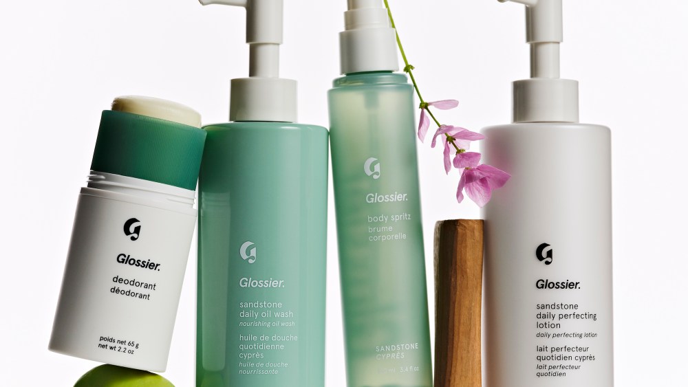 Glossier Sandstone body wash deodorant mist.