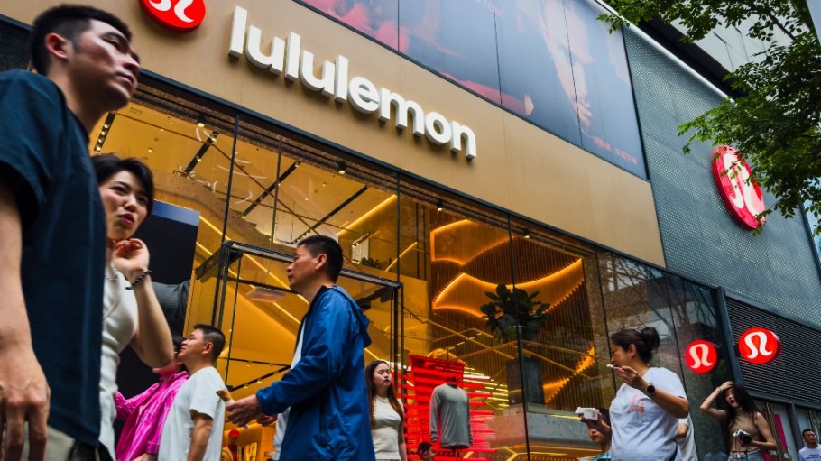 Customers outside a Lululemon store in Shenzen, China in April.