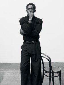 Brooks Brothers 3-ply cashmere turtleneck sweater; Willy Chavarria 100 percent wool trousers; Hermès belt; IWC Ingenieur Automatic 40 watch with gold case; all jewelry by Didris.