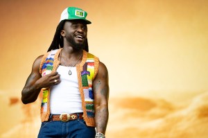 GLASTONBURY, ENGLAND - JUNE 29: Shaboozey performs during day five of Glastonbury festival 2025 at Worthy Farm, Pilton on June 29, 2025 in Glastonbury, England. Established by Michael Eavis in 1970, Glastonbury has grown into the UK's largest music festival, drawing over 200,000 fans to enjoy performances across more than 100 stages. In 2026, the festival will take a fallow year, a planned pause to allow the Worthy Farm site time to rest and recover. (Photo by Shane Anthony Sinclair/Getty Images)