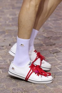 MILAN, ITALY - JUNE 20: A model, shoe detail, walks the runway at the Fiorucci fashion show during the Milan Menswear Spring/Summer 2026 Fashion Week on June 20, 2025 in Milan, Italy. (Photo by Pietro D'Aprano/Getty Images)