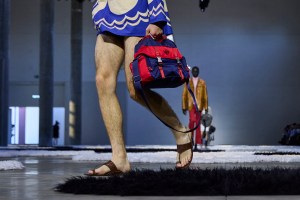 MILAN, ITALY - JUNE 22: A model, shoe and bag detail, walks the runway at the Prada fashion show during the Milan Menswear Spring/Summer 2026 Fashion Week on June 22, 2025 in Milan, Italy. (Photo by Pietro D'Aprano/Getty Images)