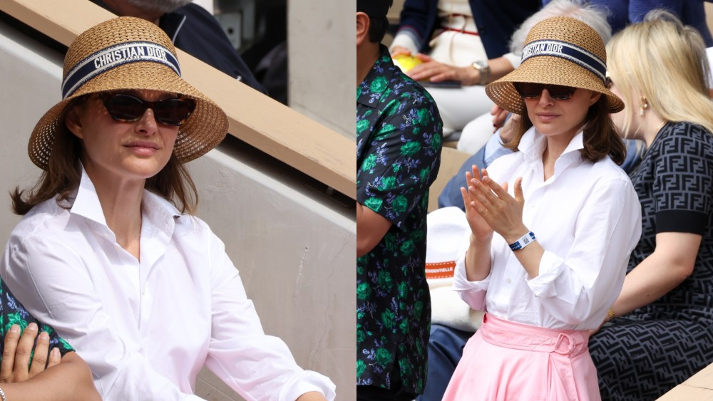 PARIS, FRANCE - JUNE 08: Natalie Portman is seen on Day Fifteen of the French Open at Roland Garros  on June 08, 2025 in Paris, France. (Photo by Pierre Suu/WireImage)