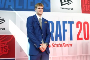 NEW YORK, NEW YORK - JUNE 25: Liam McNeeley poses on the red carpet prior to the 2025 NBA Draft - Round One at Barclays Center on June 25, 2025 in New York City. NOTE TO USER: User expressly acknowledges and agrees that, by downloading and/or using this photograph, user is consenting to the terms and conditions of the Getty Images License Agreement. Mandatory Copyright Notice: Copyright 2025 NBAE (Photo by Sarah Stier/Getty Images)