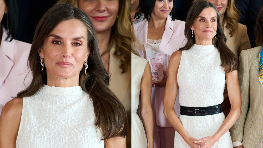 MADRID, SPAIN - JUNE 09: Queen Letizia of Spain attends the XVII edition of "Euros De Tu Nomina" project by Santander Bank at the El Solaruco auditorium on June 09, 2025 in Madrid, Spain. (Photo by Carlos Alvarez/Getty Images)