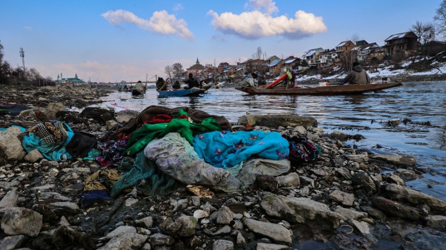 Apparel waste at Jhelum river, Sopore District, Baramulla, Jammu and Kashmir, India.