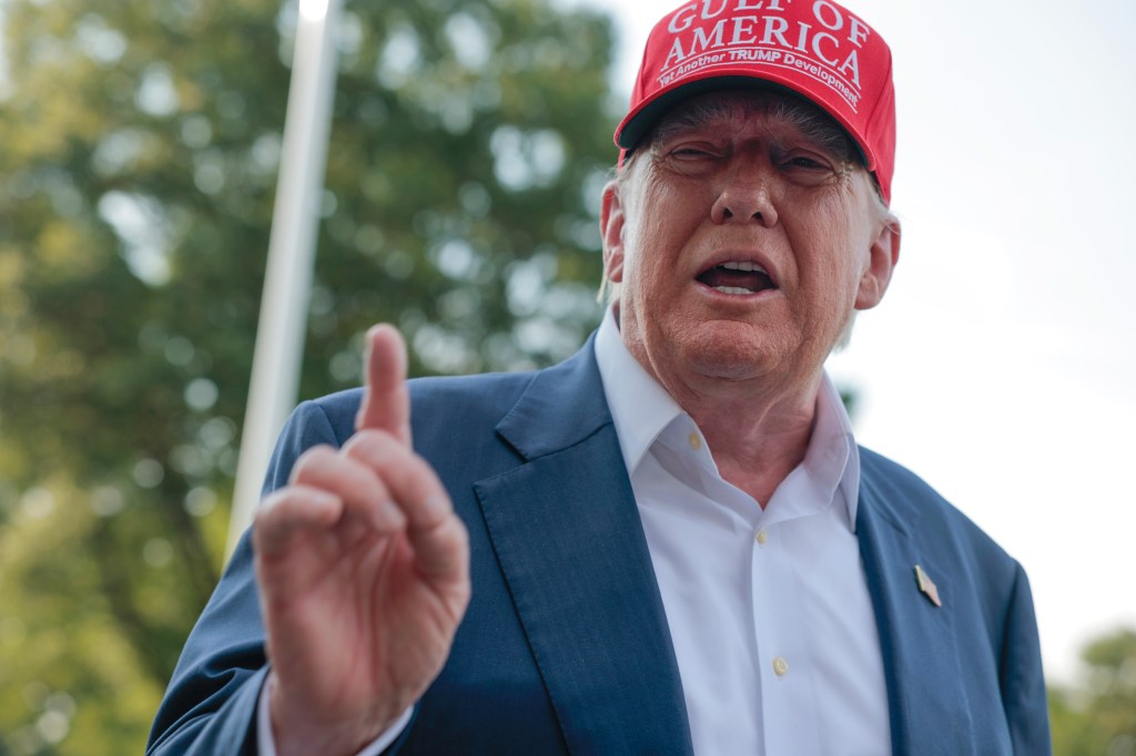 WASHINGTON, DC - JULY 01: U.S. President Donald Trump speaks to reporters on the South Lawn before boarding Marine One and departing the White House on July 01, 2025 in Washington, DC. Trump is traveling to Ochopee, Florida to visit a newly built immigration detention center in the Florida Everglades dubbed "Alligator Alcatraz."  (Photo by Anna Moneymaker/Getty Images)