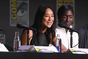 Greta Lee, Jodie Turner-Smith at the "Tron: Ares" panel at the 2025 Comic-Con International: San Diego held at the San Diego Convention Center on July 25, 2025 in San Diego, California.