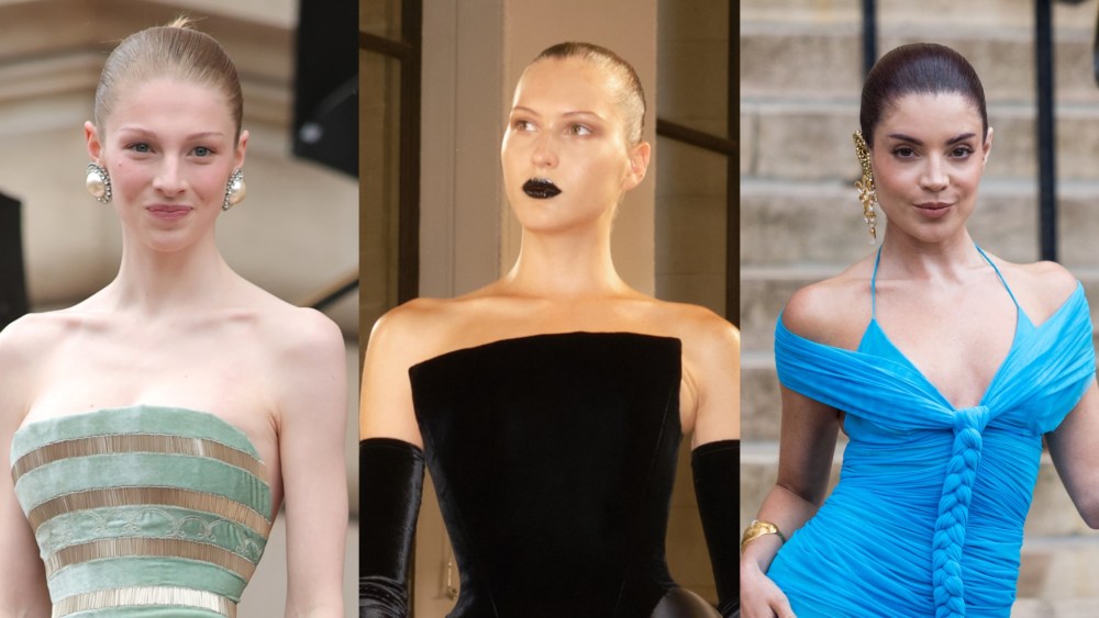 Hunter Schafer, Schiaparelli model and Gessica Kayane at the fall 2025 couture show.