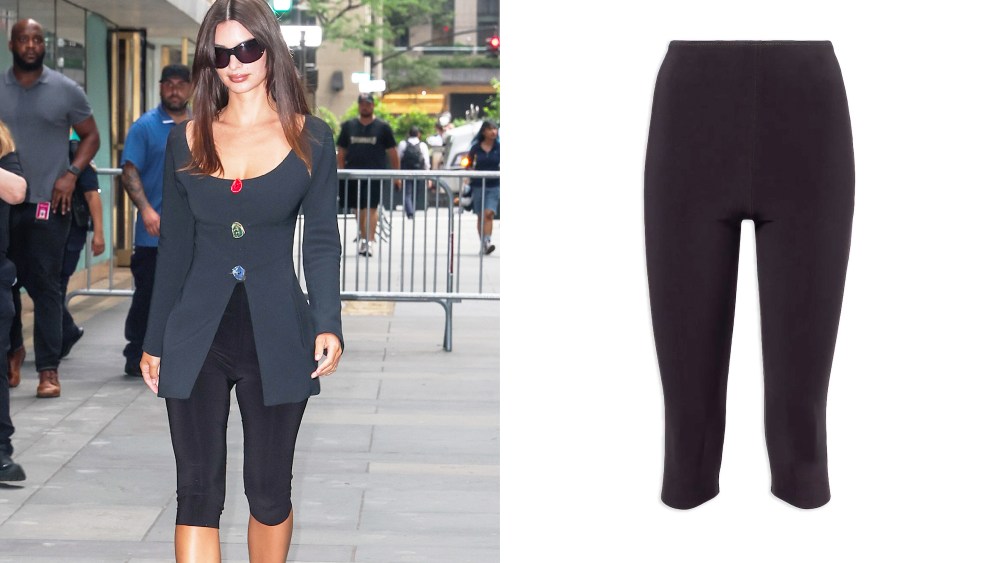 Emily Ratajkowski wearing Norma Kamali capri pants in New York