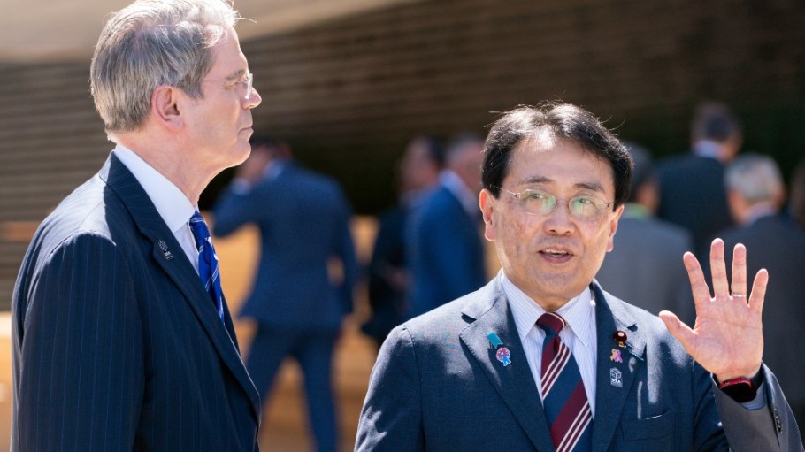 U.S. Treasury Secretary Scott Bessent and Japan's Minister in charge of Economic Revitalization Ryosei Akazawa at the World Expo 2025 on July 19 in Osaka, Japan.