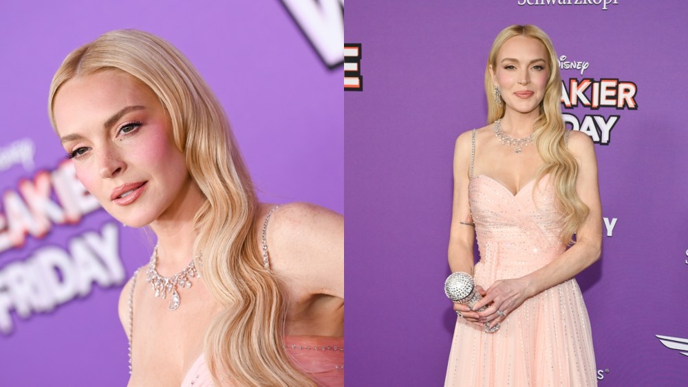 Lindsay Lohan at the "Freakier Friday" Premiere held at El Capitan Theatre on July 22, 2025 in Los Angeles, California.