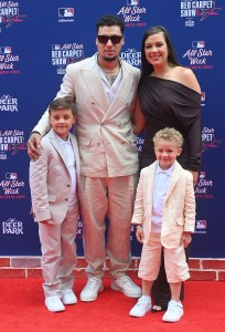 ATLANTA, GEORGIA - JULY 15: Javier B√°ez #28 of the Detroit Tigers and Irmarie M√°rquez attend the 2025 MLB All-Star Game red carpet at Truist Park on July 15, 2025 in Atlanta, Georgia.  (Photo by Paras Griffin/Getty Images)