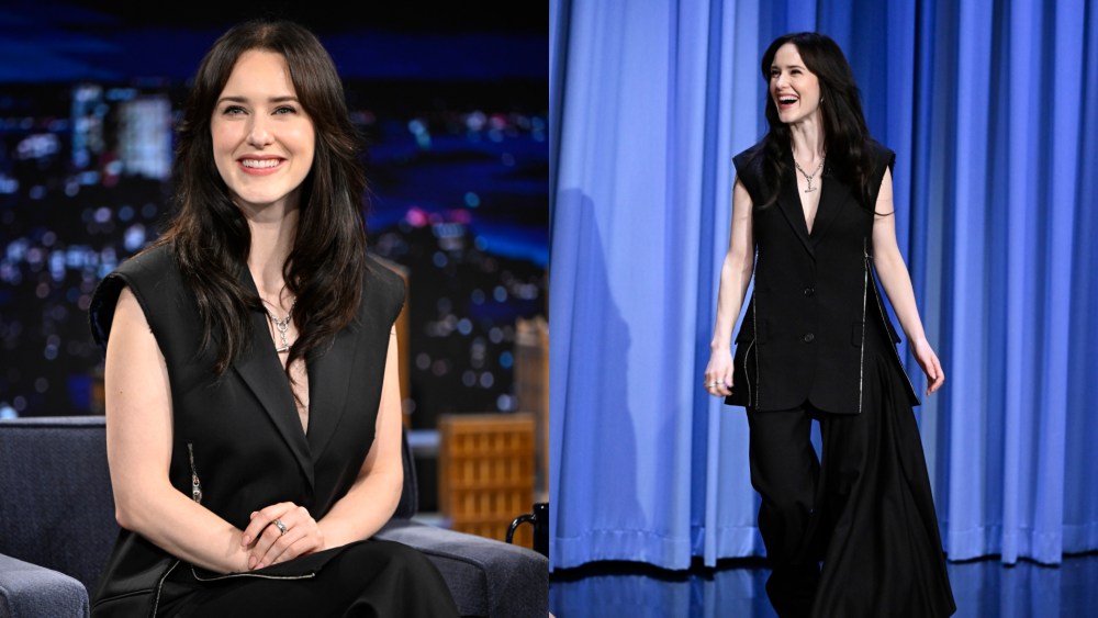 THE TONIGHT SHOW STARRING JIMMY FALLON -- Episode 2158 -- Pictured: Actress Rachel Brosnahan arrives on Wednesday, July 16, 2025 -- (Photo by: Todd Owyoung/NBC via Getty Images)