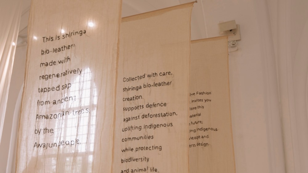 Collective Fashion Justice showcased shiringa bio-leather during Copenhagen Fashion Week at the CPHFW Creative Hub.