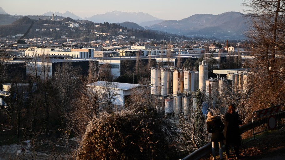The silos of now-shuttered Miteni factory, a chemical plant accused of knowingly contaminating the water of hundreds of thousands of people in Trissino, near Vicenza, northern Italy on Feb. 6, 2025. The pollution produced by the activities and spills of Miteni is one of the most serious cases of pollution in Italian history, as well as one of the most extensive contaminations by PFAS in the world.