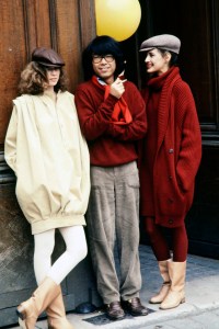 Kenzo with models in the fall 1977 collection in Paris.