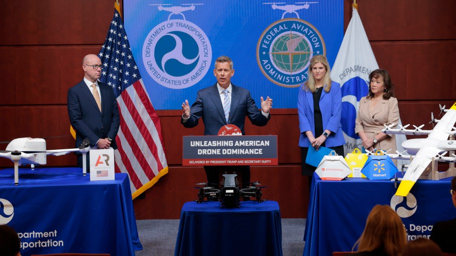 U.S. Transportation Secretary Sean Duffy speaks about a newly proposed rule for drone flights.