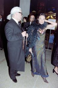 Karl Lagerfeld and Diane von Furstenberg attend the opening gala for an exhibit honoring late Italian designer Gianni Versace at the Metropolitan Museum of Art in New York City on December 8, 1997.