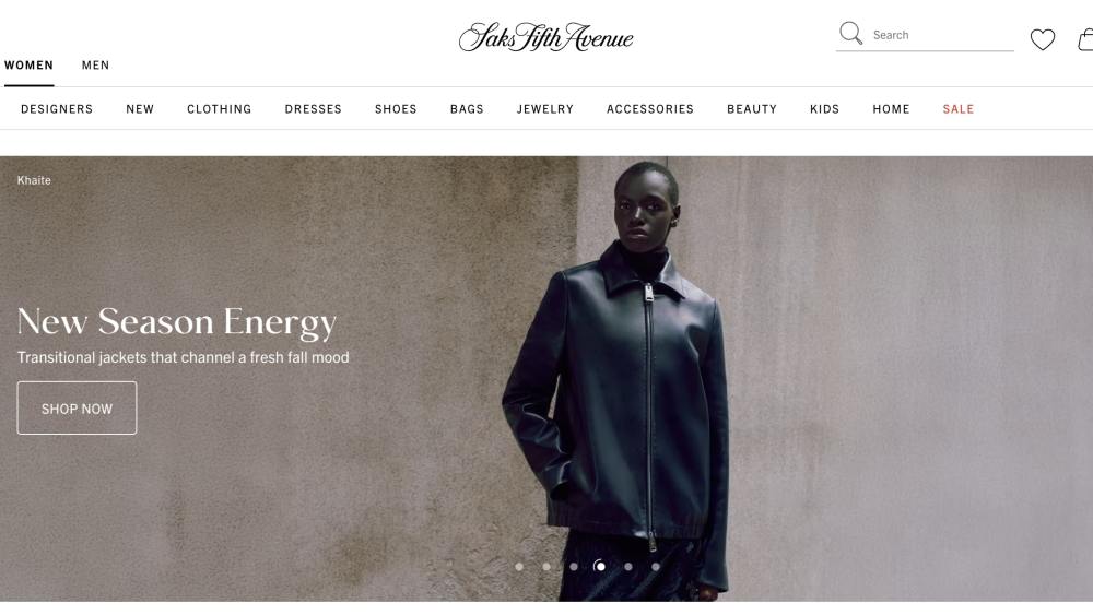 The Saks.com home page.