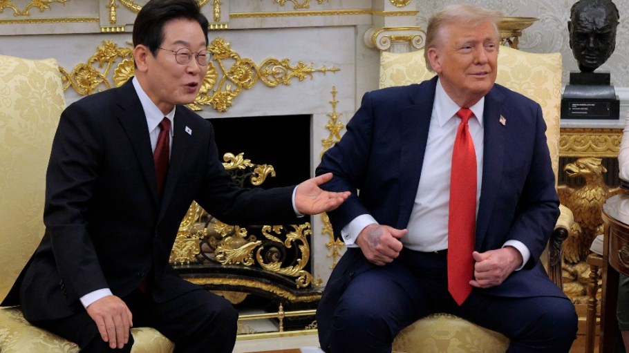 President Donald Trump and South Korean President Lee Jae-myung at an Oval Office meeting at the White House on Aug. 25.