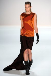 A model on the runway at Narciso Rodriguez's fall 2012 show at The Theatre at Lincoln Center.