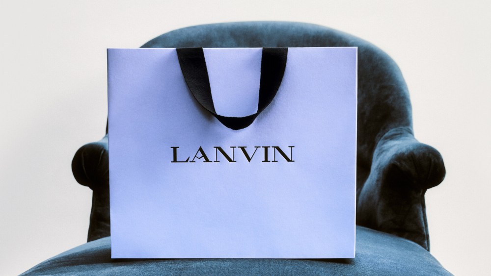 A Lanvin carrier bag in its new signature shade of blue.