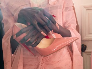Backstage at the Matières Fécales spring 2026 ready-to-wear show at Paris Fashion Week.
