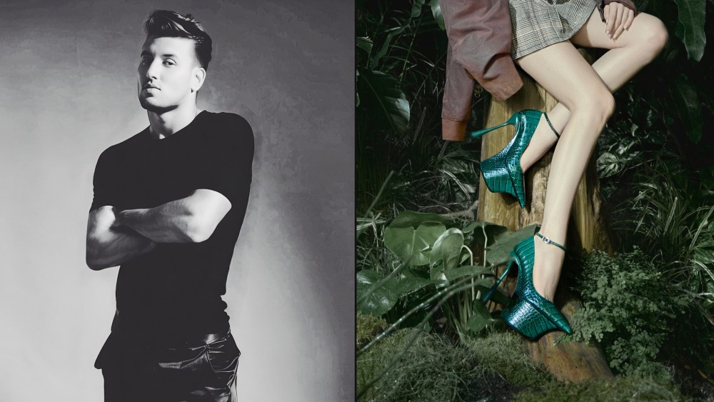 Left: Footwear designer Thom Solo
Right: Thom Solo Embossed Croc Opera Platform.