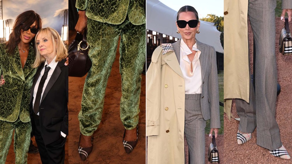 Naomi Campbell, Twiggy and Vanessa Williams at the Burberry spring 2026 show during London Fashion Week. celebrity shoe style, plaid pumps, English shoes