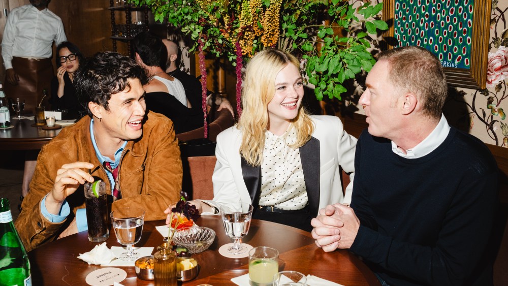Charles Melton, Elle Fanning, and Stuart Vevers