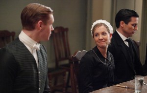 DOWNTON ABBEY, l-r: Matt Milne, Joanne Froggatt, Rob James-Collier, 2010-, ph: Gary Moyes/©Carnival Films for Masterpiece/PBS / Courtesy: Everett Collection