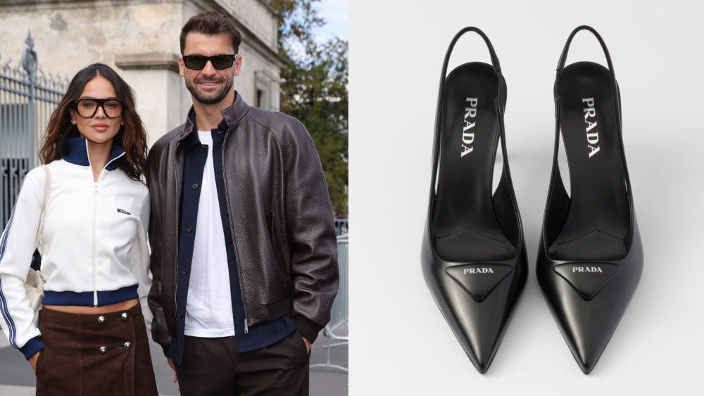 Eiza González and Grigor Dimitrov attend the Prada fashion show during the Milan Womenswear Spring 2026 on Thursday in Milan, Italy.