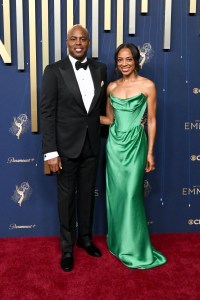 Kevin Frazier, Nischelle Turner at the 77th Primetime Emmy Awards held at the Peacock Theater on September 14, 2025 in Los Angeles, California.