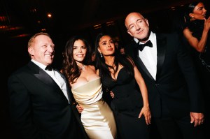 François-Henri Pinault, Lauren Sánchez, Salma Hayek Pinault, Jeff Bezos at the Kering Caring For Women Dinner during New York Fashion Week held at The Grill on September 11, 2025 in New York, New York.