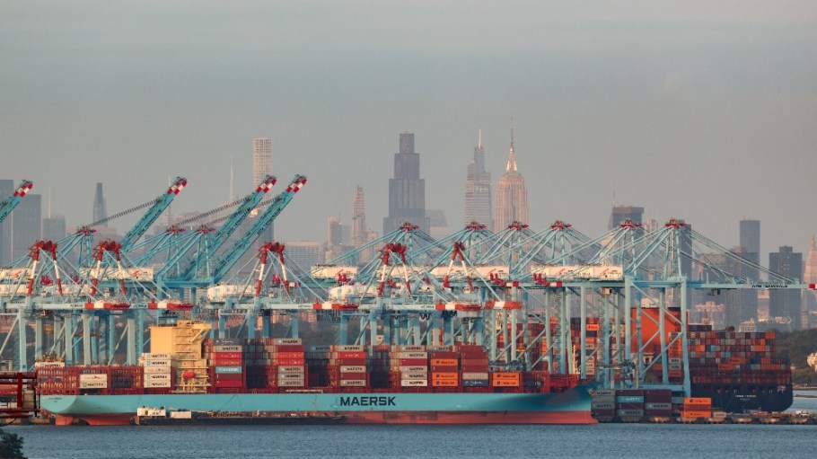 Cargo ships and shipping containers are seen at the Port Jersey Container Terminal on Sept. 22.