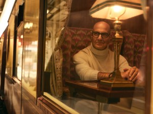 Stanley Tucci in the campaign for N. Peal’s new Art of Travelling collection.