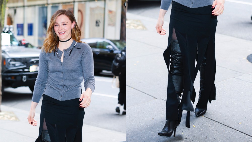 Chloë Grace Moretz appeared on The Kelly Clarkson Show in black leather thigh-high boots.