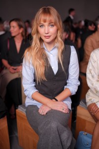 Jennifer Lawrence at the Christian Dior fashion show as part of Spring/Summer 2026 Paris Fashion Week held at Les Tuileries on October 01, 2025 in Paris, France. (Photo by Swan Gallet/WWD via Getty Images)