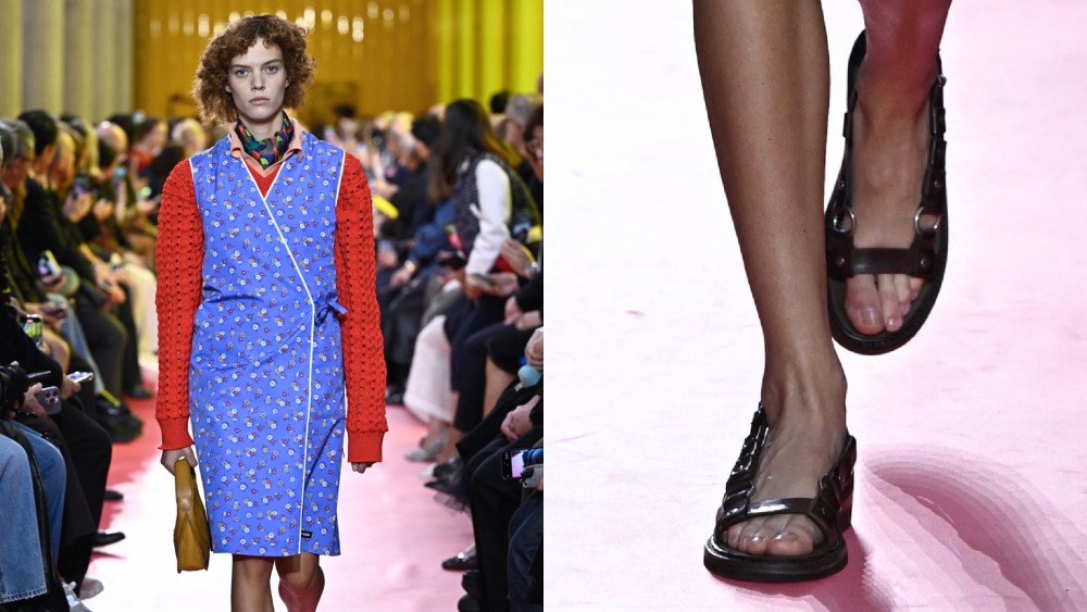 French model Alix Bouthors presents a creation by Miu Miu for the Women Ready-to-wear Spring-Summer 2026 collection as part of the Paris Fashion Week, in Paris on October 6, 2025.