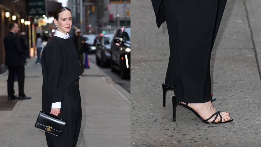 On Wednesday, Sarah Paulson made an appearance on "The Late Show with Stephen Colbert" in strappy Celine heels.
