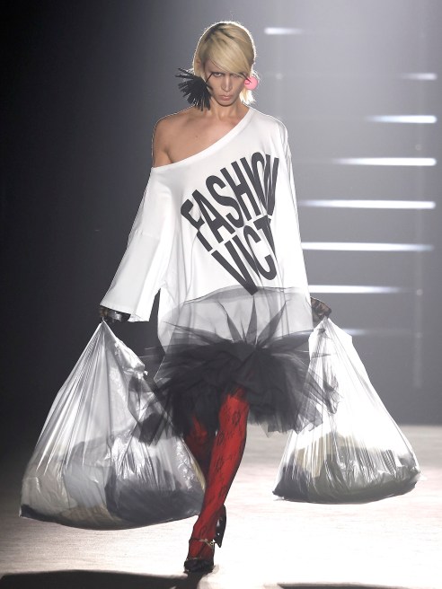 A model walks the runway at the Reparto fashion show during day three of the 34th edition of 080 Barcelona Fashion, on October 16, 2024.