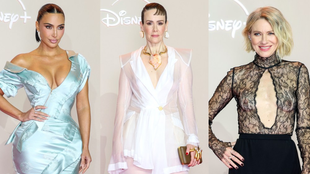 Kim Kardashian, Sarah Paulson and Naomi Watts at the 'All's Fair' premiere in Paris on Oct. 21, 2025.