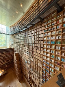 I love Tadao Ando’s work in general, and this library in particular. The 12-meter height, the choice of materials (concrete, wood), the transparent stained glass with different textures — all of it creates such a calm and peaceful atmosphere."
