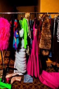 Christian Cowan and his designs for the broadway show Queen of Versailles backstage at the St.James Theater.