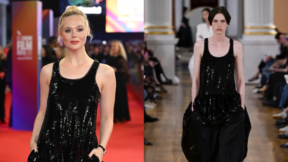 Elle Fanning wears a dress from Simone Rocha's spring 2026 ready-to-wear collection at the "Sentimental Value" screening during the 69th BFI London Film Festival on Oct. 12, 2025 in London.
