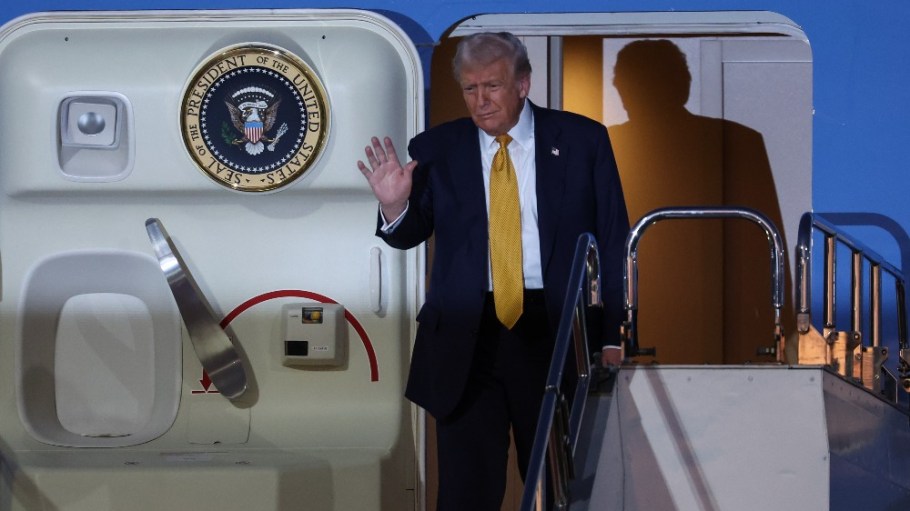 President Donald Trump disembarks Air Force One as he arrives at Haneda Airport on Oct. 27 in Tokyo, Japan.