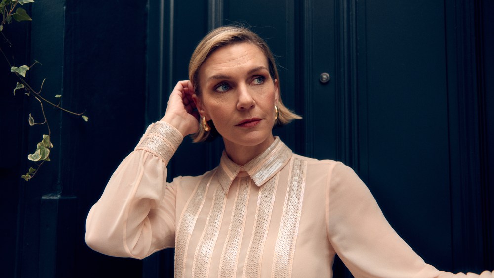 Rhea Seehorn photographed in London, England on Nov. 12. She's wearing a dress by Teresa Helbig.